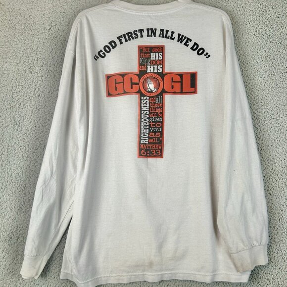 Vintage Cross God First Long Sleeve Religious T Shirt Jesus Double Sided XL - Picture 1 of 4